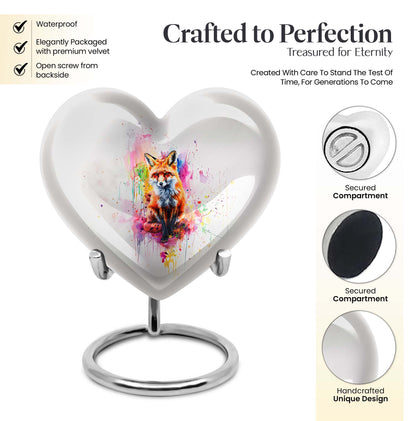 Heart-shaped fox urn in aluminium with butterfly