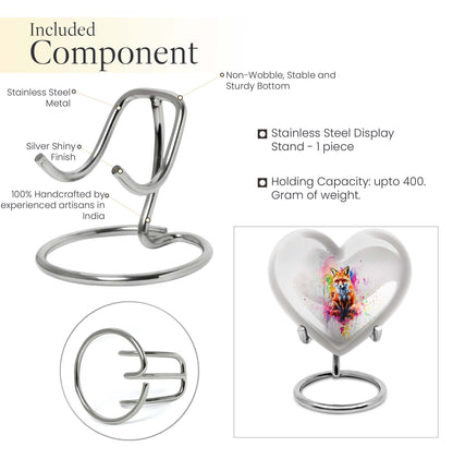 Heart-shaped fox urn in aluminium with butterfly
