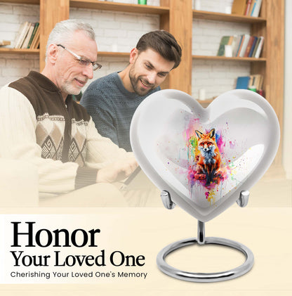 Heart-shaped fox urn in aluminium with butterfly