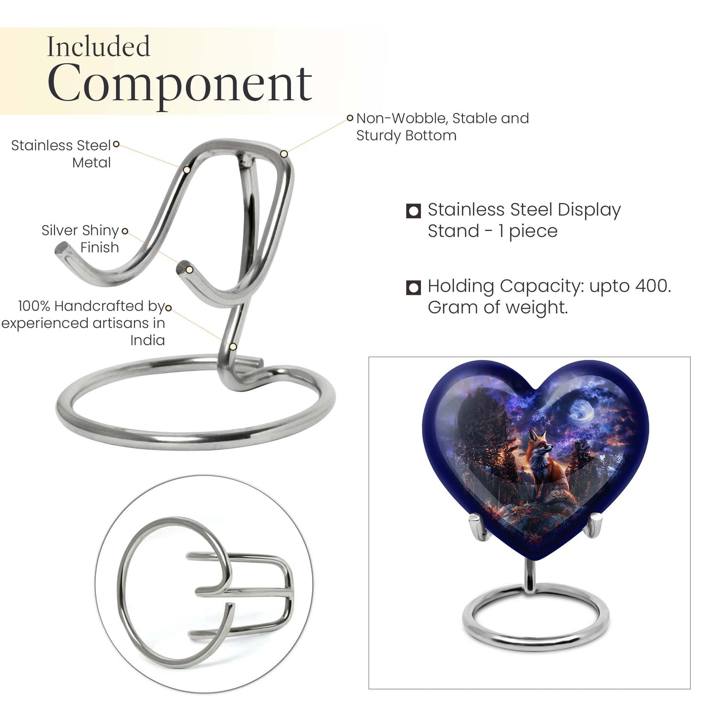 heart-shaped fox cremation urn