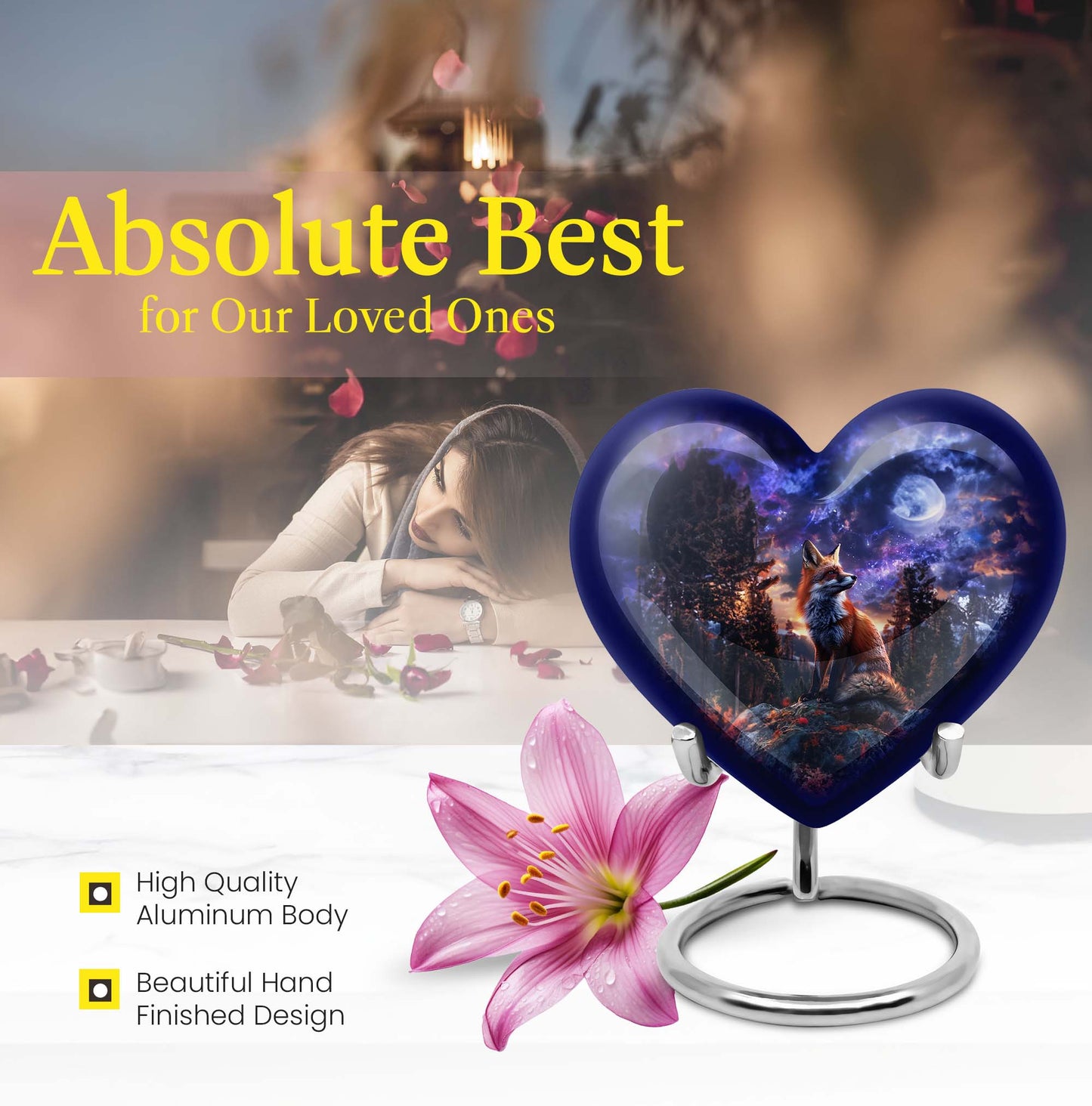 heart-shaped fox cremation urn
