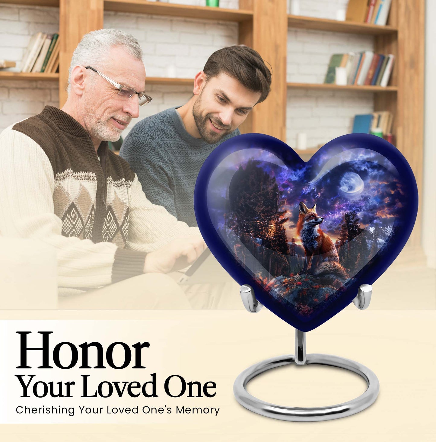heart-shaped fox cremation urn