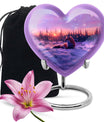 10-inch heart-shaped fox urn with butterfly theme, includes personalization and velvet pouch.