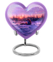 10-inch heart-shaped fox urn with butterfly theme, includes personalization and velvet pouch.