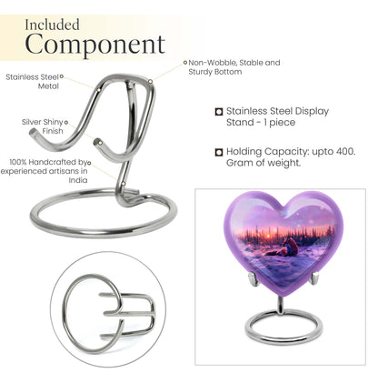 10-inch heart-shaped fox urn with butterfly theme, includes personalization and velvet pouch.
