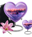 10-inch heart-shaped fox urn with butterfly theme, includes personalization and velvet pouch.