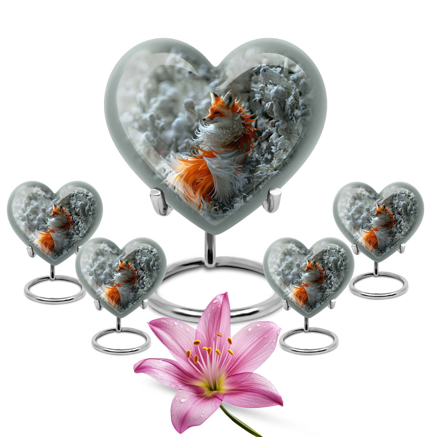10-inch heart-shaped fox urn 
