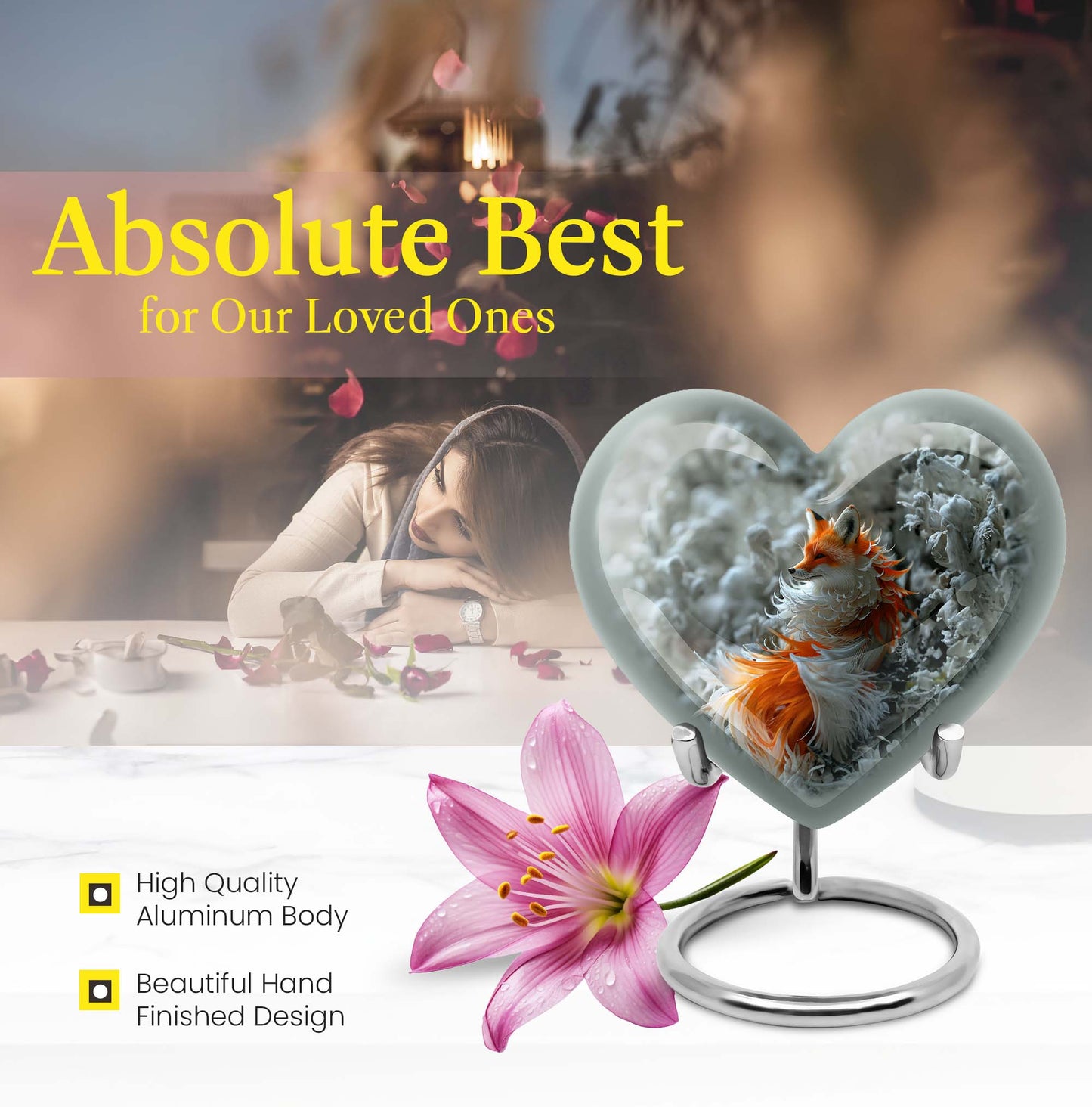 10-inch heart-shaped fox urn 