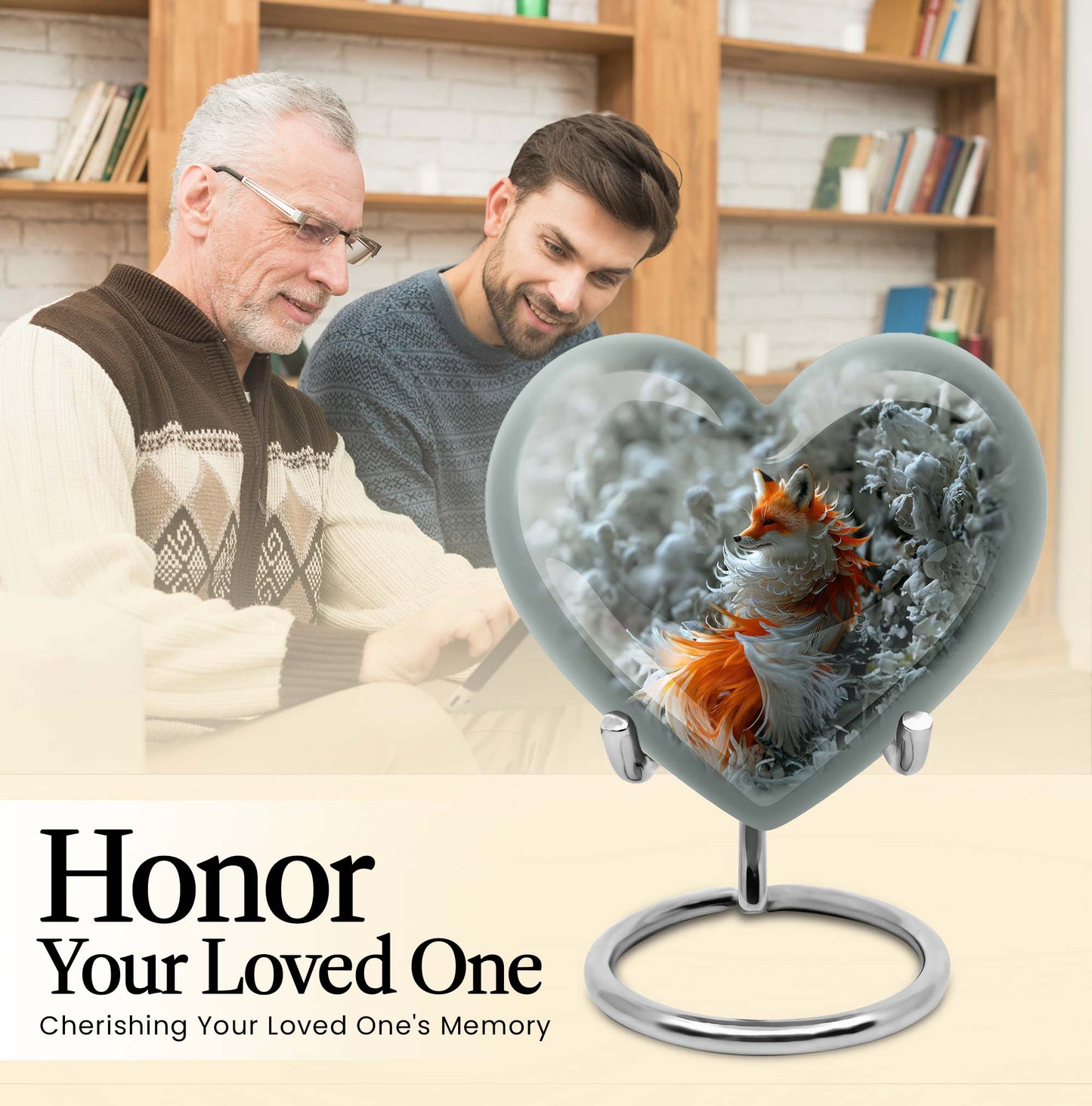 10-inch heart-shaped fox urn 