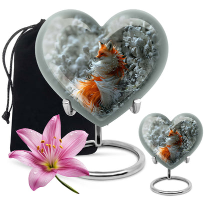 10-inch heart-shaped fox urn 