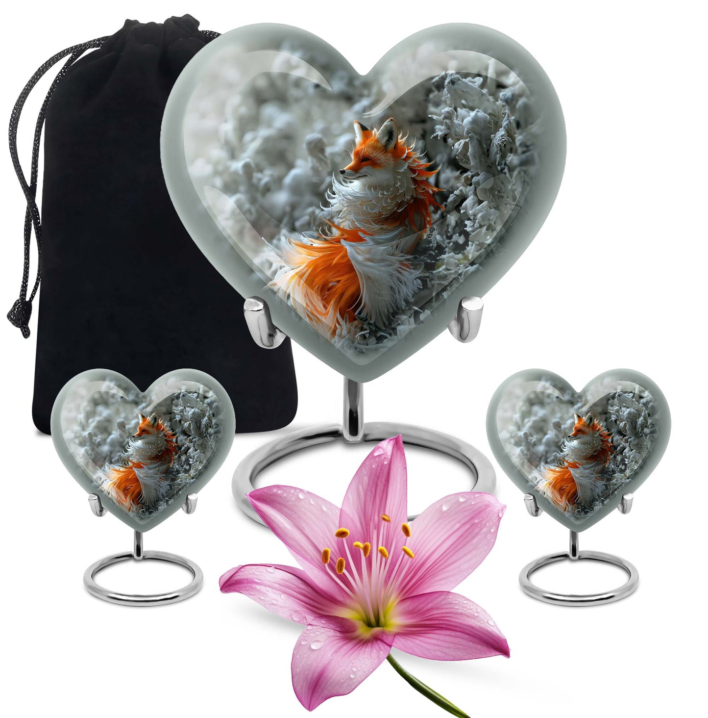 10-inch heart-shaped fox urn 