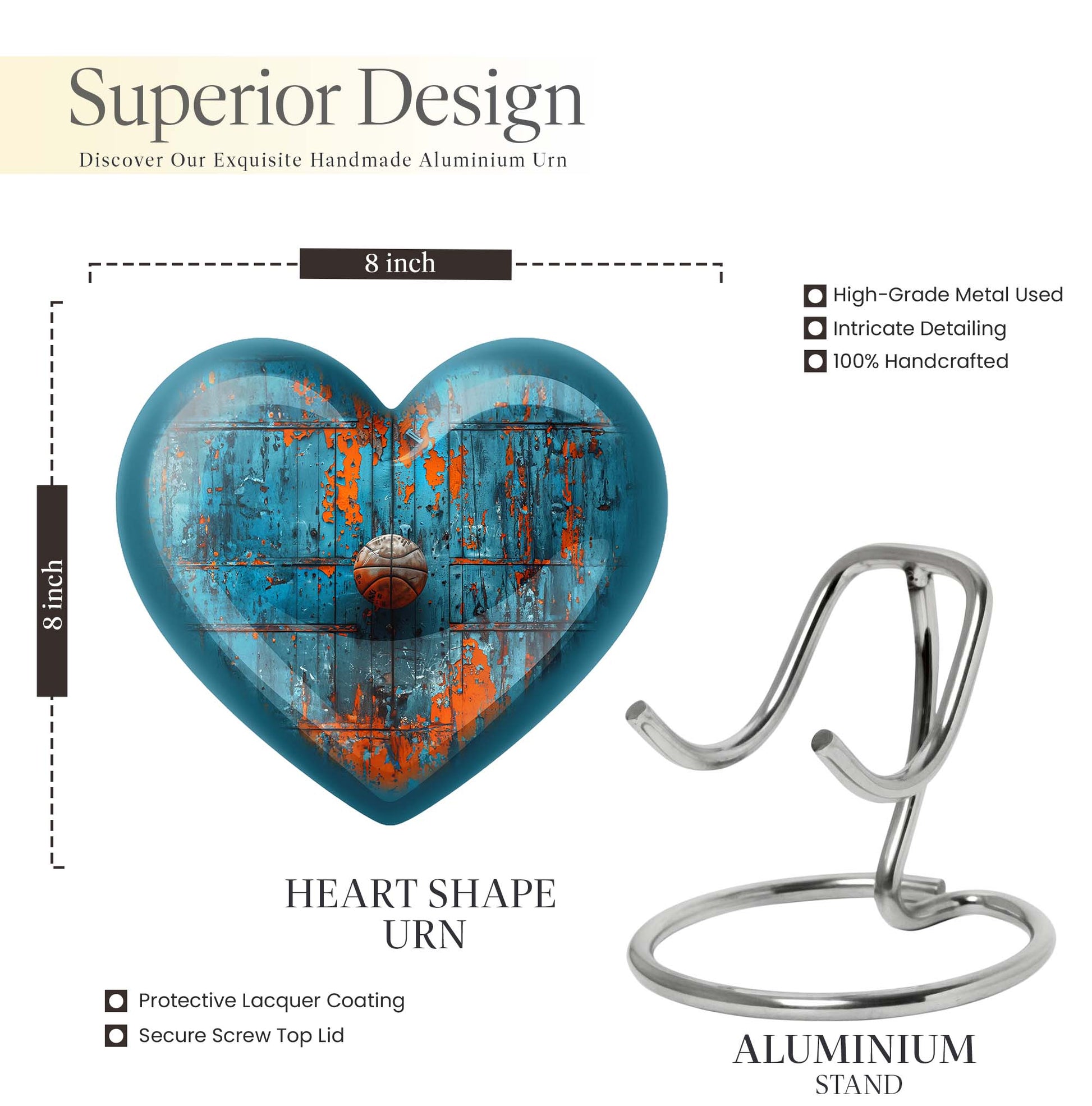 Heart-shaped 10-inch basketball urn 