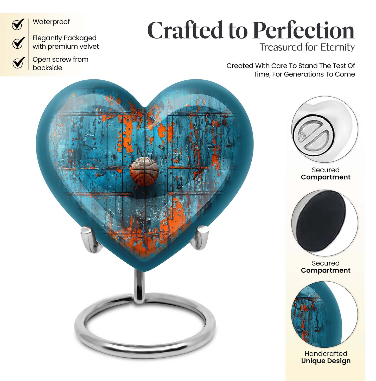 Heart-shaped 10-inch basketball urn 
