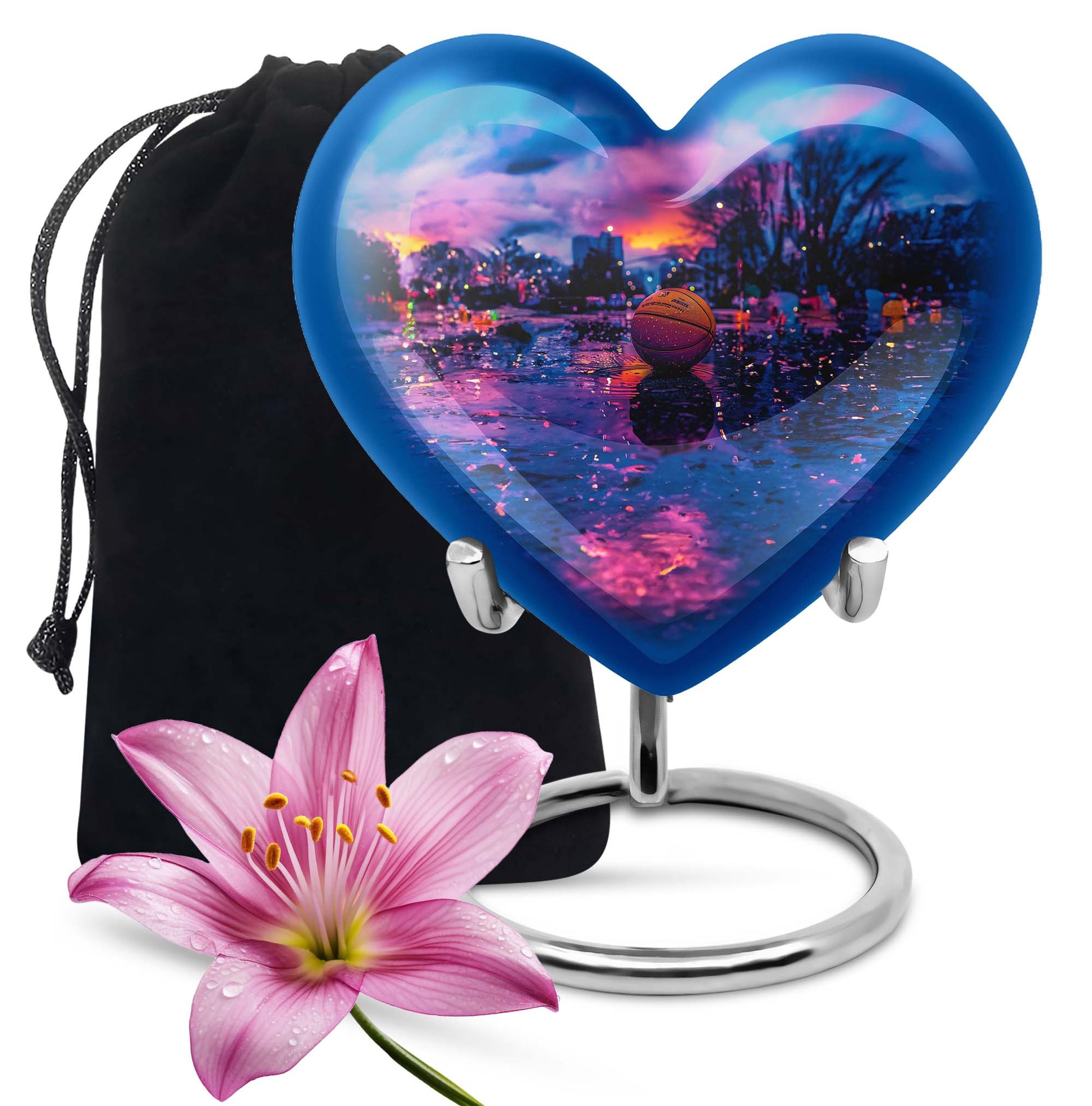 Heart-shaped butterfly theme basketball urn for adult female ashes, customizable