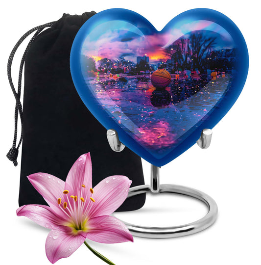 Heart-shaped butterfly theme basketball urn for adult female ashes, customizable