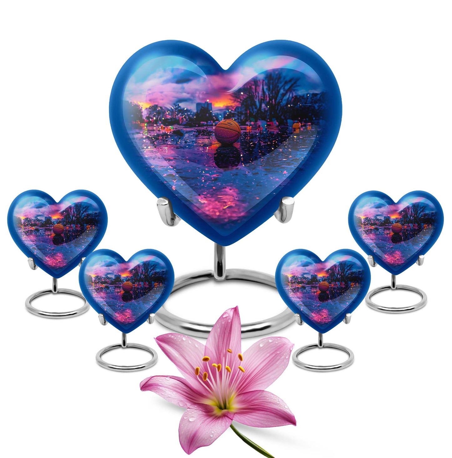 Heart-shaped butterfly theme basketball urn for adult female ashes, customizable
