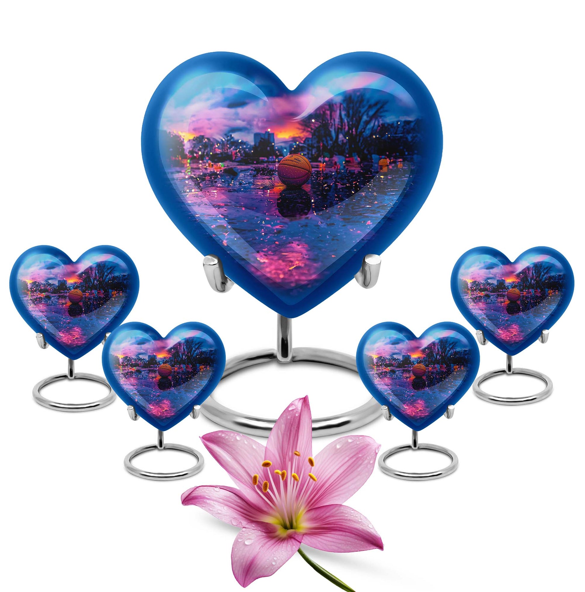 Heart-shaped butterfly theme basketball urn for adult female ashes, customizable