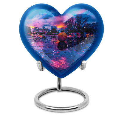 Heart-shaped butterfly theme basketball urn for adult female ashes, customizable