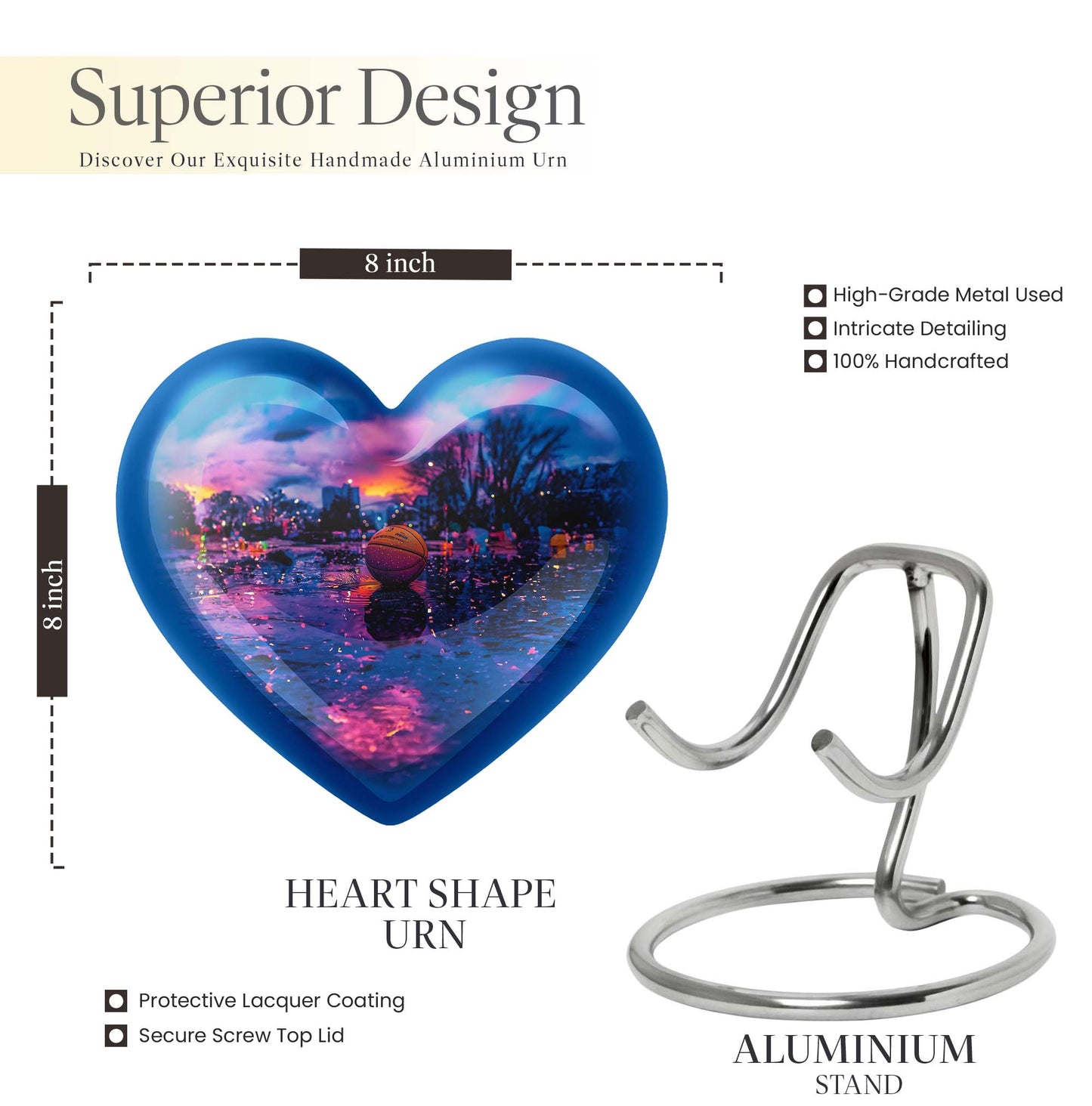 Heart-shaped butterfly theme basketball urn for adult female ashes, customizable