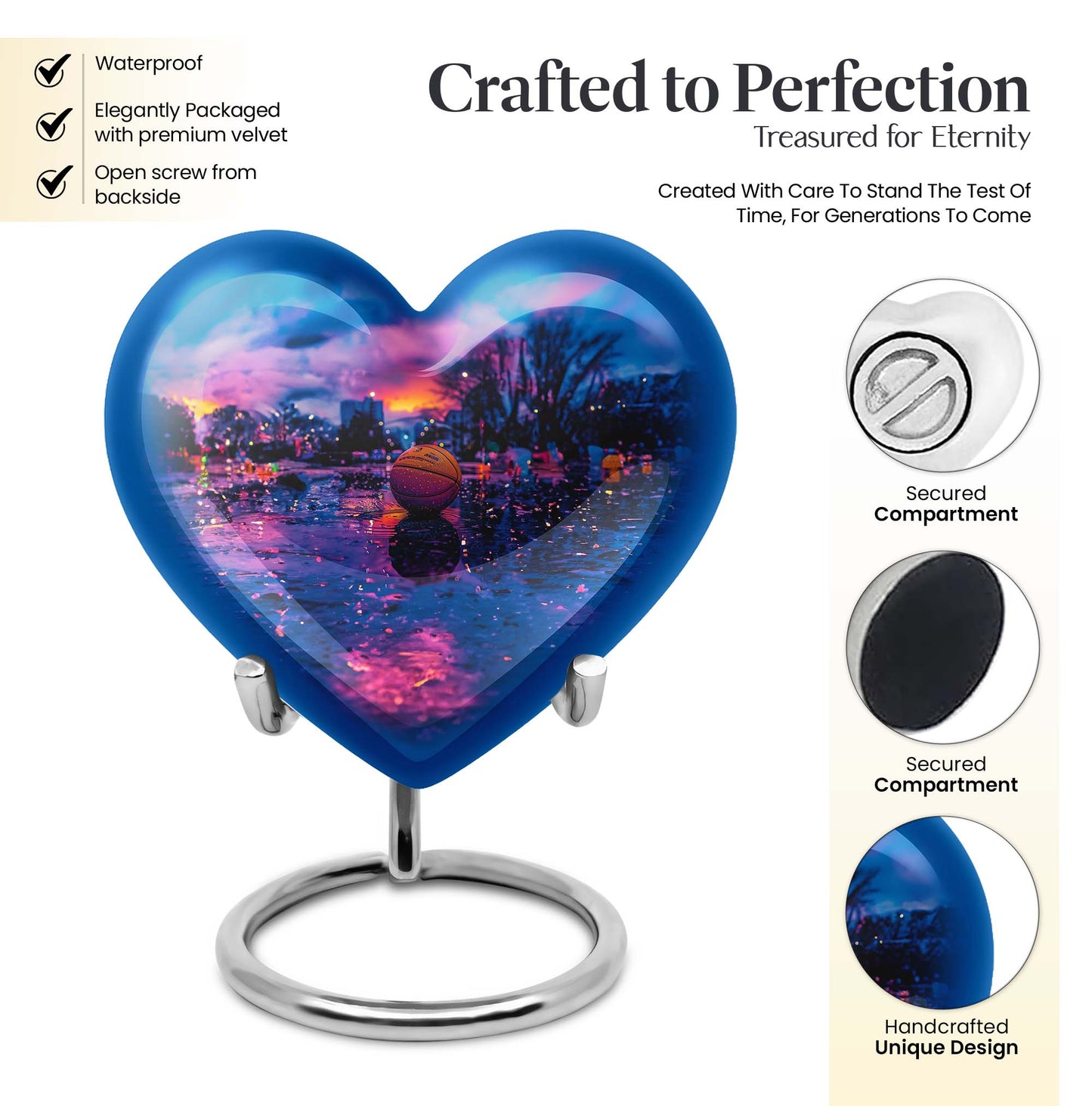 Heart-shaped butterfly theme basketball urn for adult female ashes, customizable