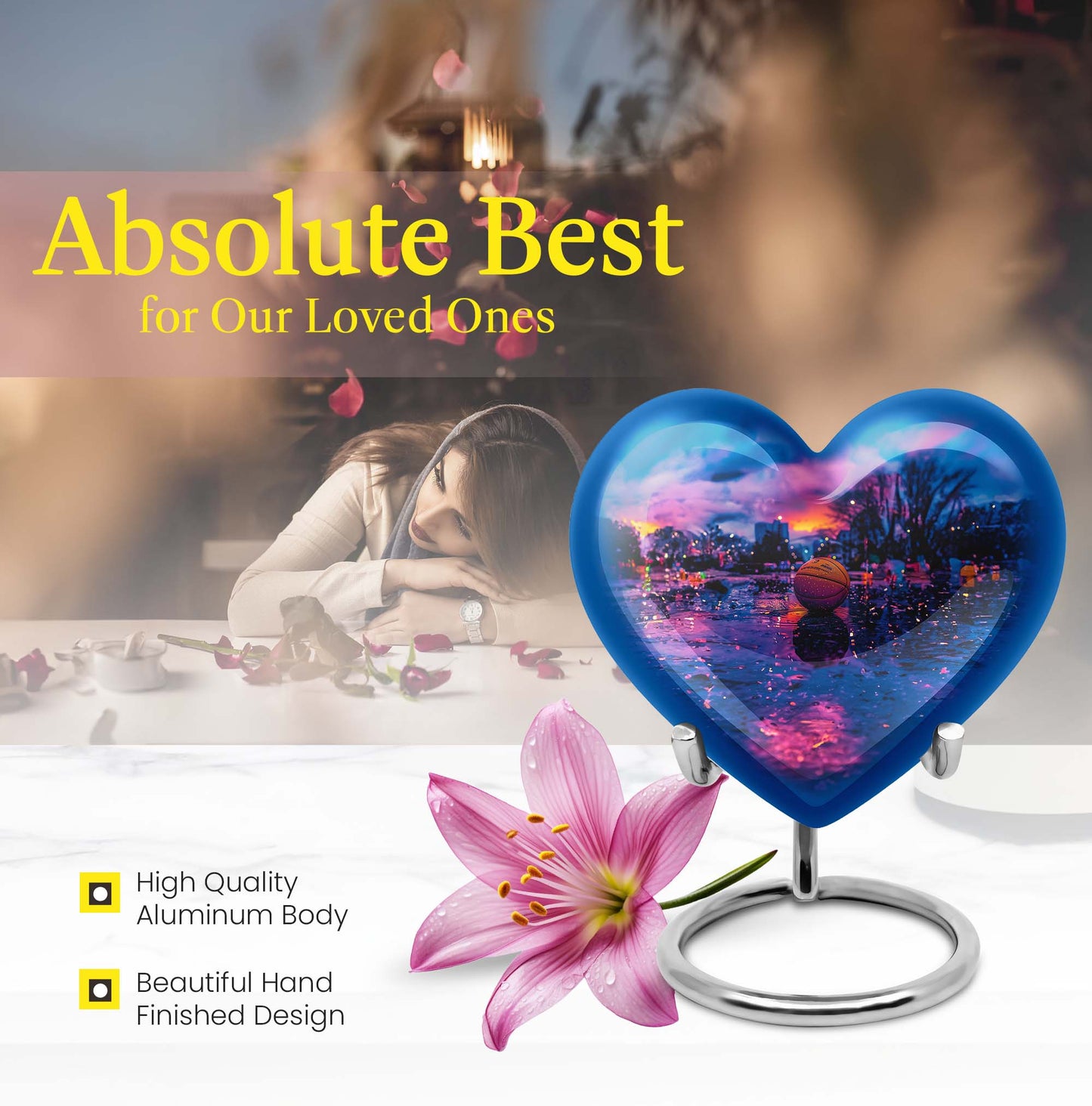 Heart-shaped butterfly theme basketball urn for adult female ashes, customizable