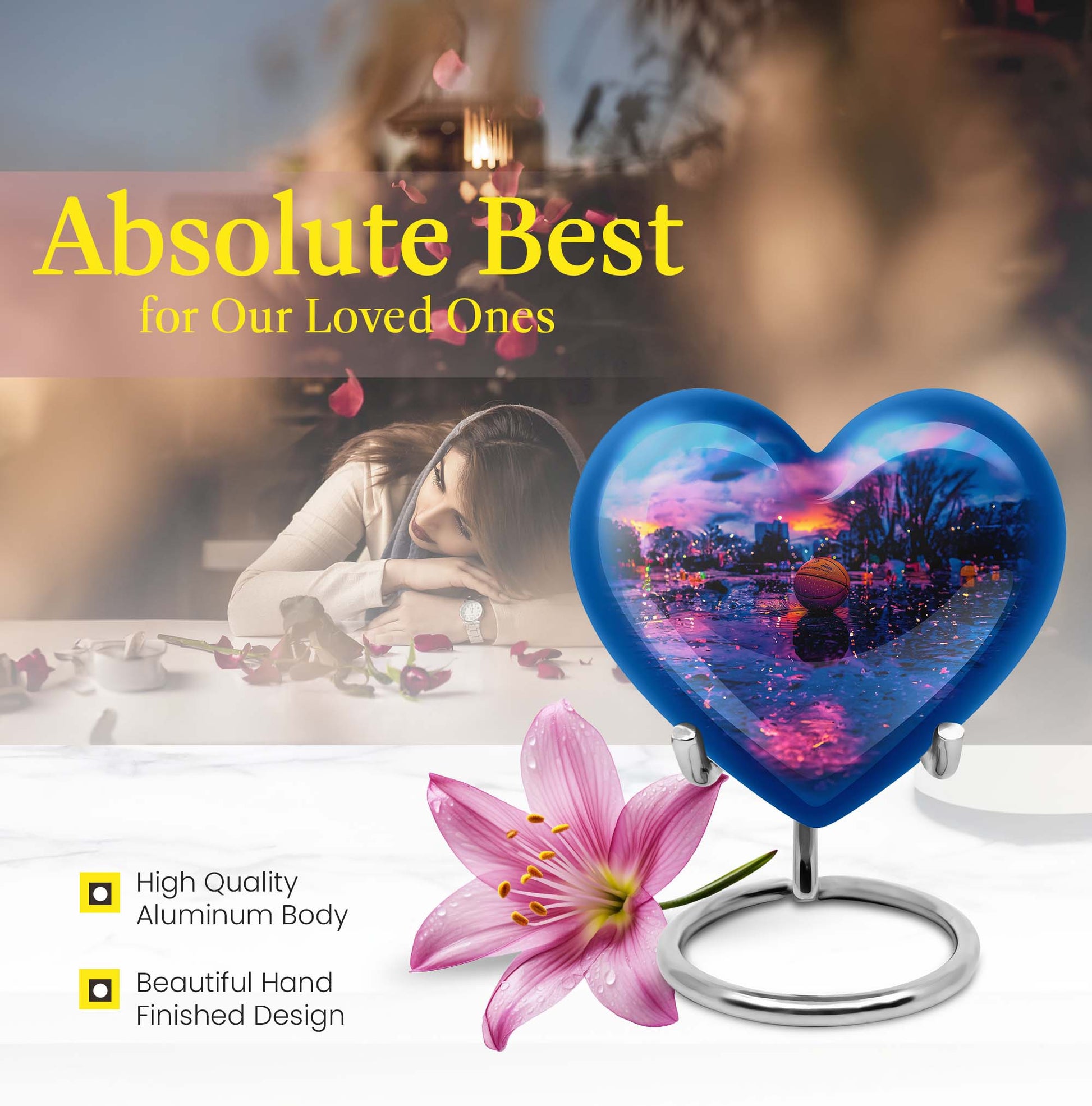 Heart-shaped butterfly theme basketball urn for adult female ashes, customizable