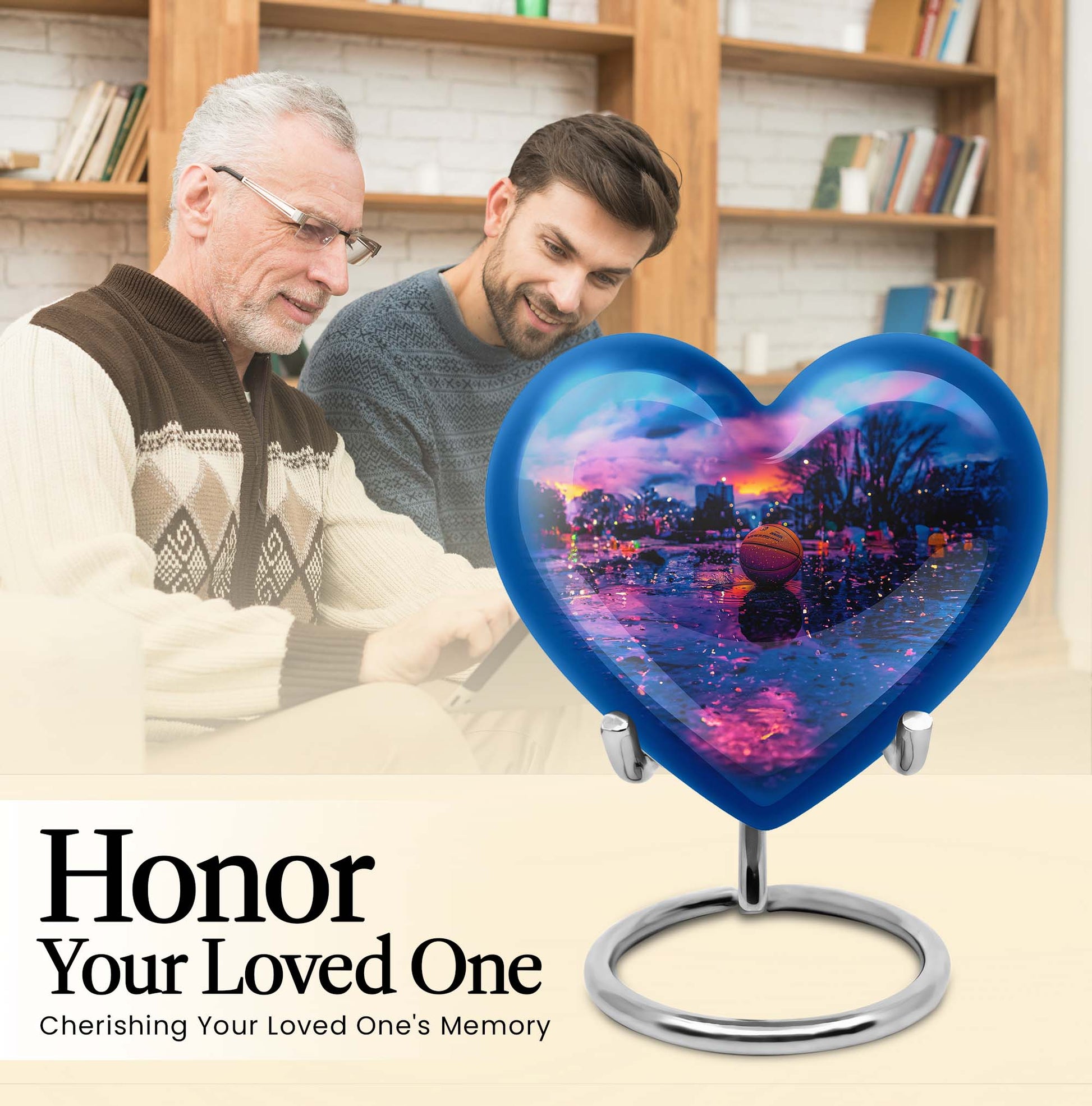 Heart-shaped butterfly theme basketball urn for adult female ashes, customizable