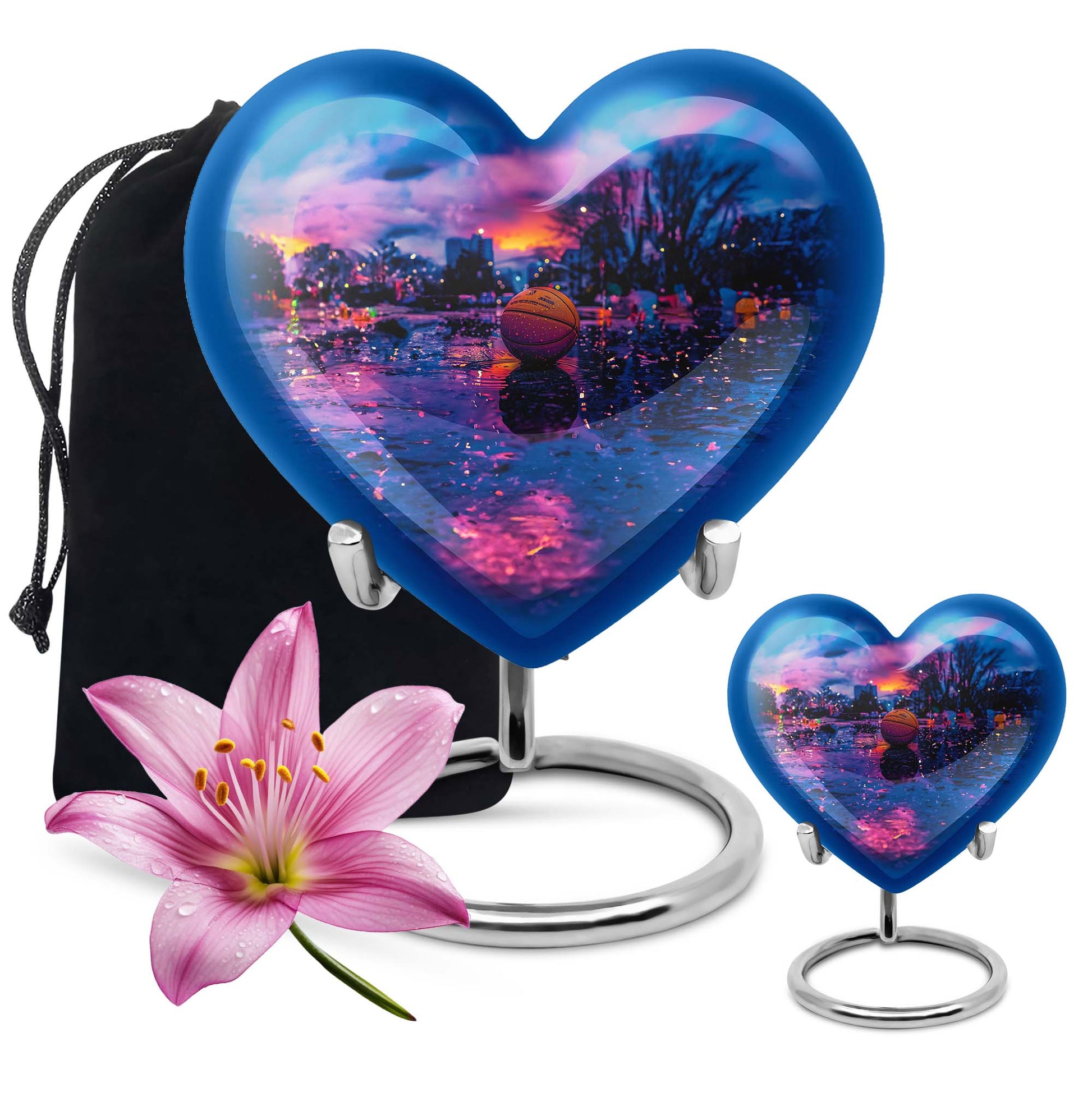 Heart-shaped butterfly theme basketball urn for adult female ashes, customizable