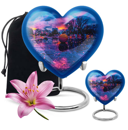Heart-shaped butterfly theme basketball urn for adult female ashes, customizable