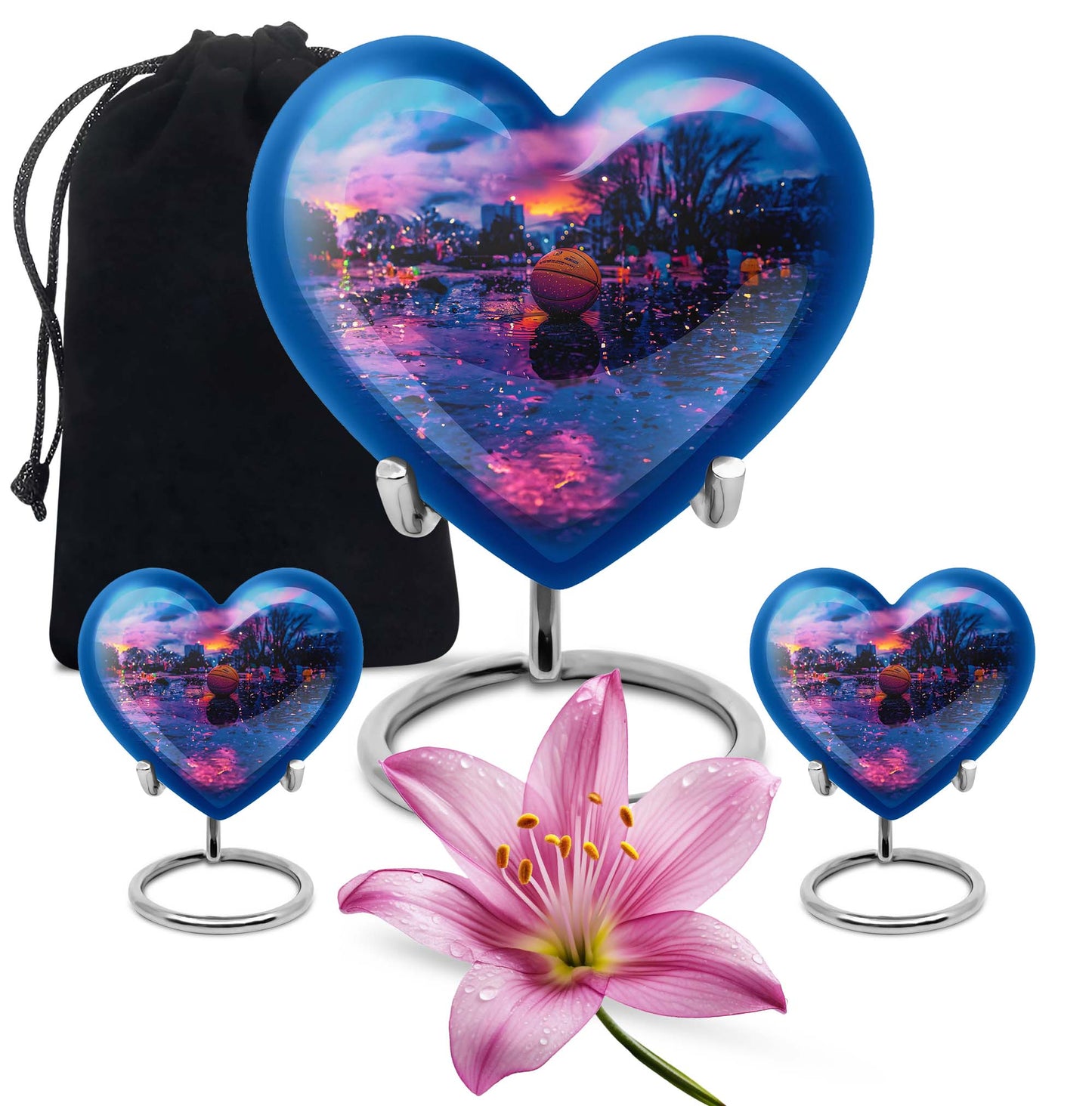 Heart-shaped butterfly theme basketball urn for adult female ashes, customizable