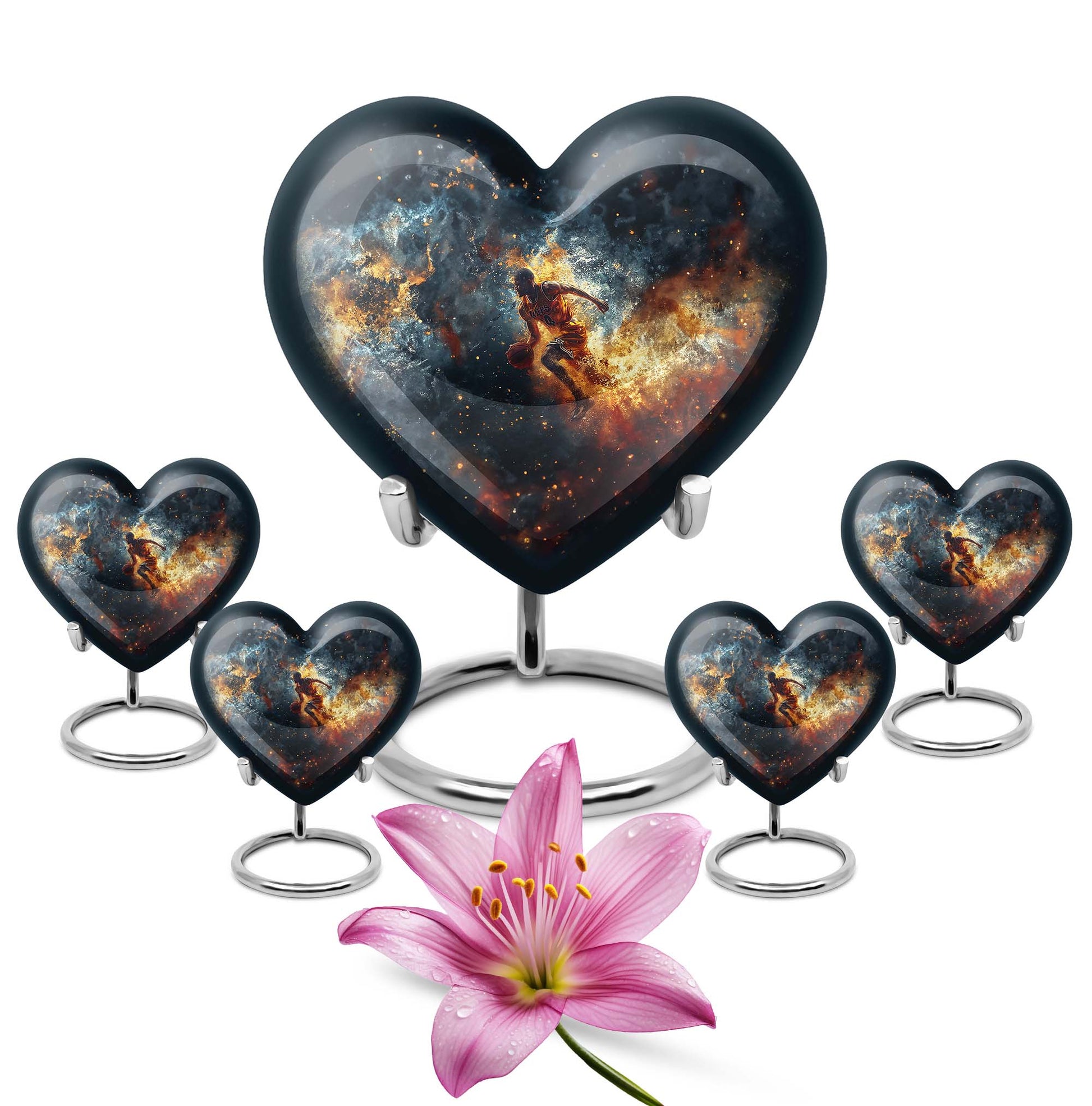 Basketball Theme Large Urn With 4 Keepsake Urn