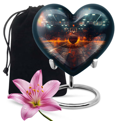 10-inch basketball heart urn for adult with butterfly theme and personalization