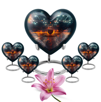 10-inch basketball heart urn for adult with butterfly theme and personalization