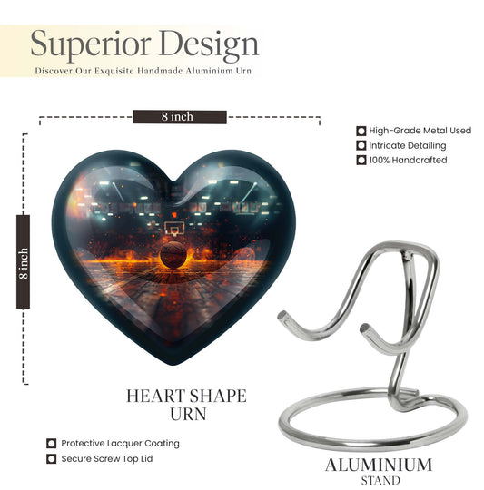 10-inch basketball heart urn for adult with butterfly theme and personalization