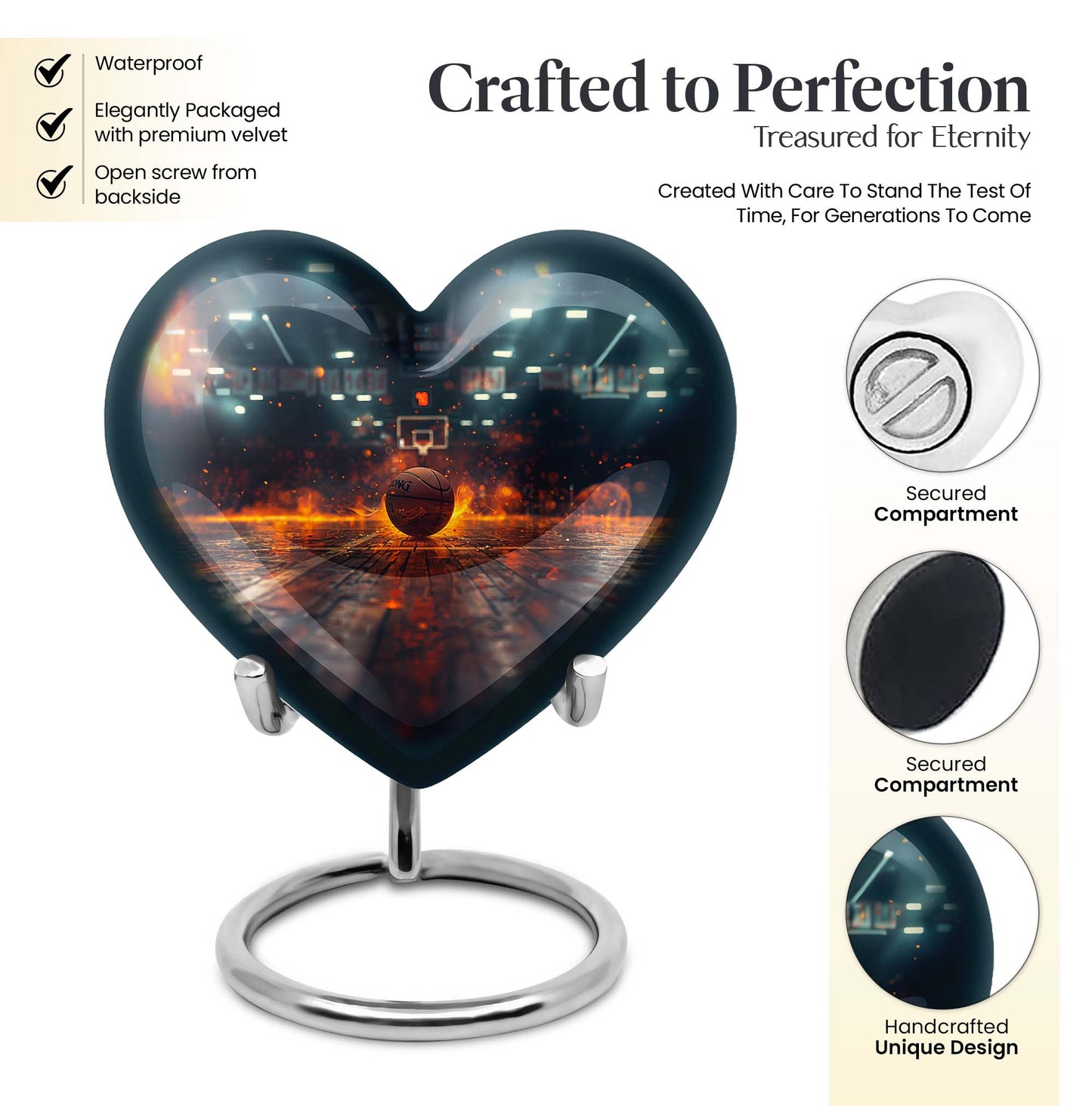 10-inch basketball heart urn for adult with butterfly theme and personalization