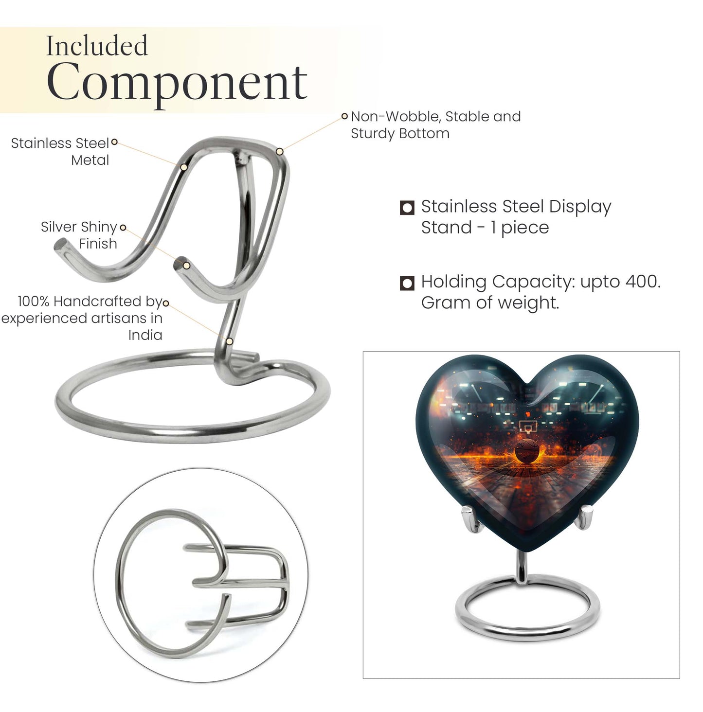 10-inch basketball heart urn for adult with butterfly theme and personalization