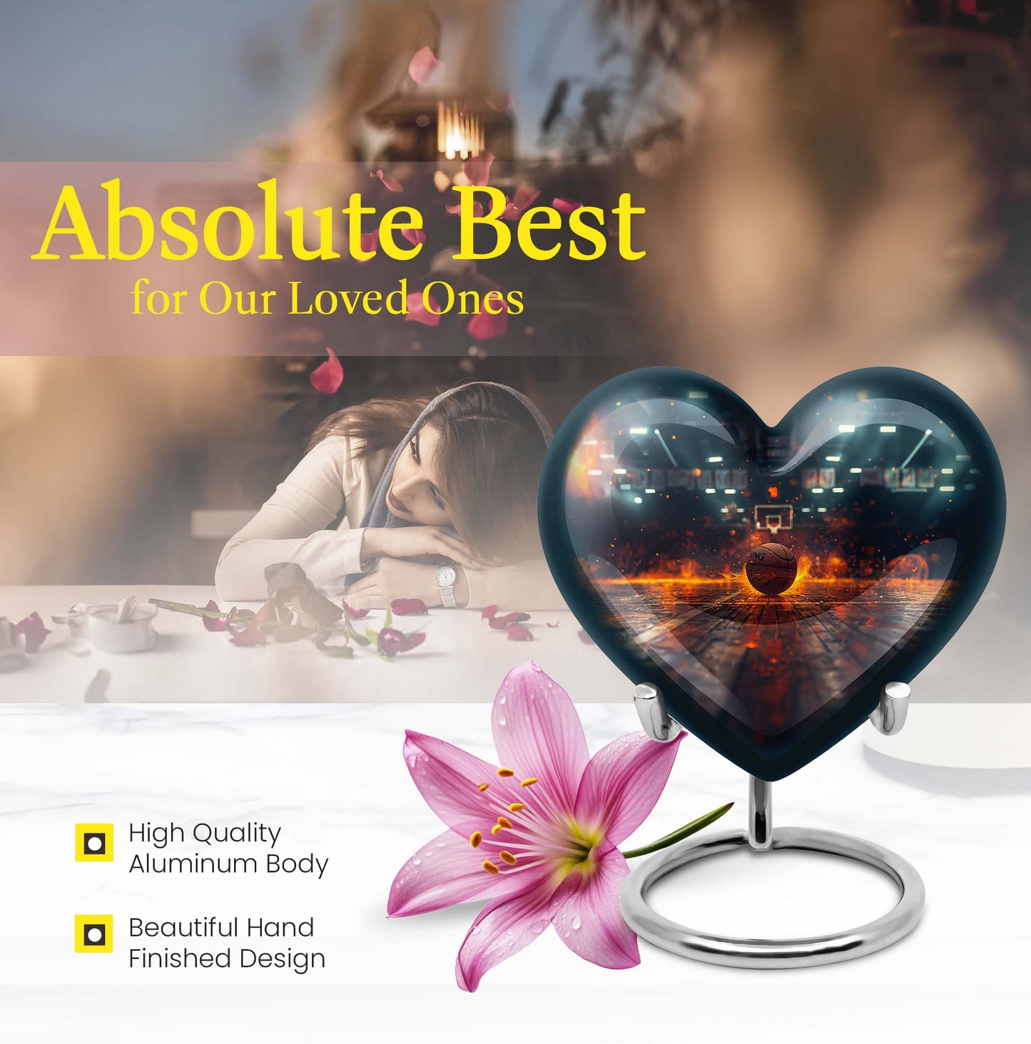 10-inch basketball heart urn for adult with butterfly theme and personalization