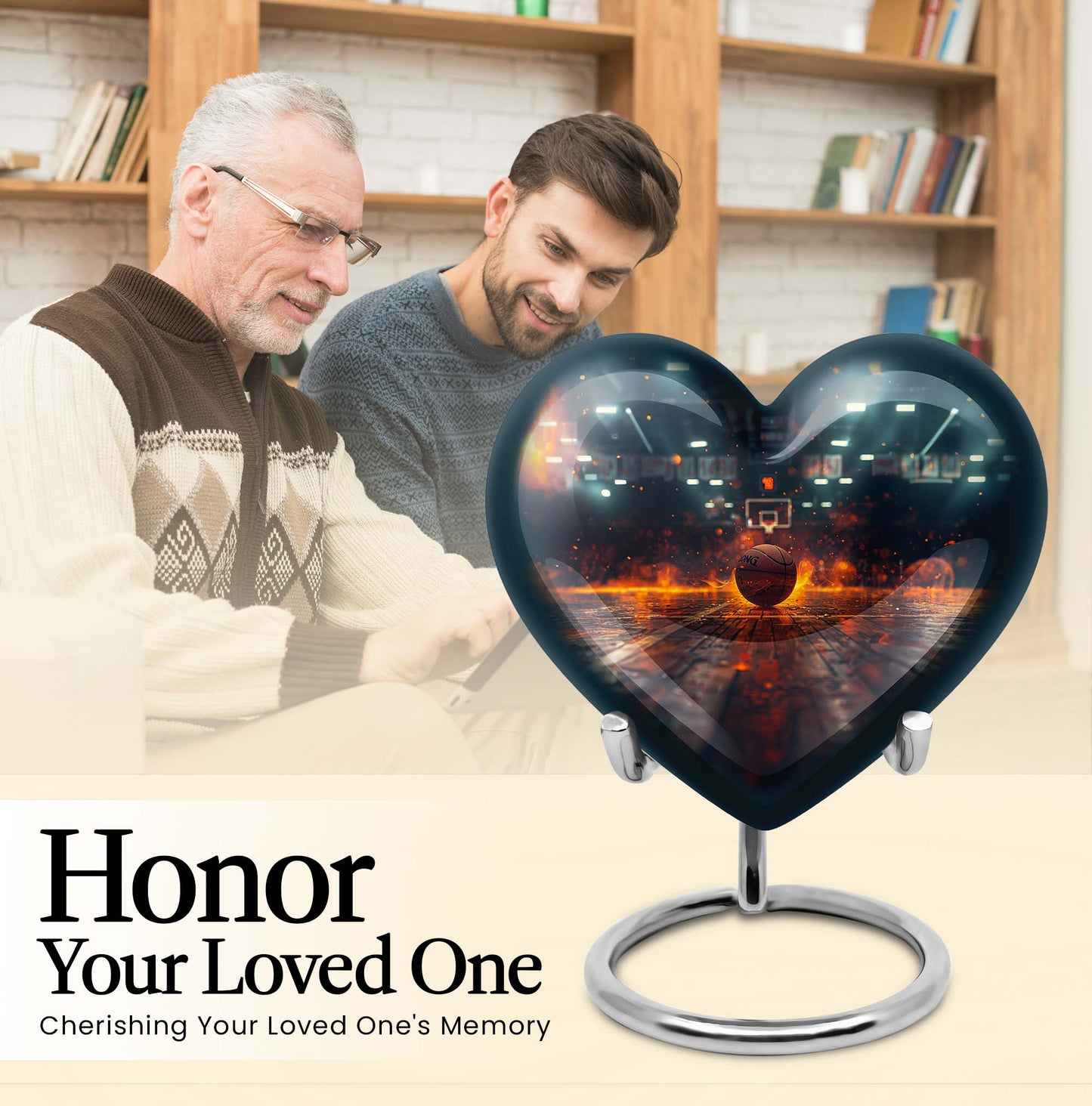 10-inch basketball heart urn for adult with butterfly theme and personalization