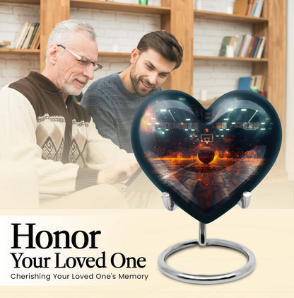 10-inch basketball heart urn for adult with butterfly theme and personalization