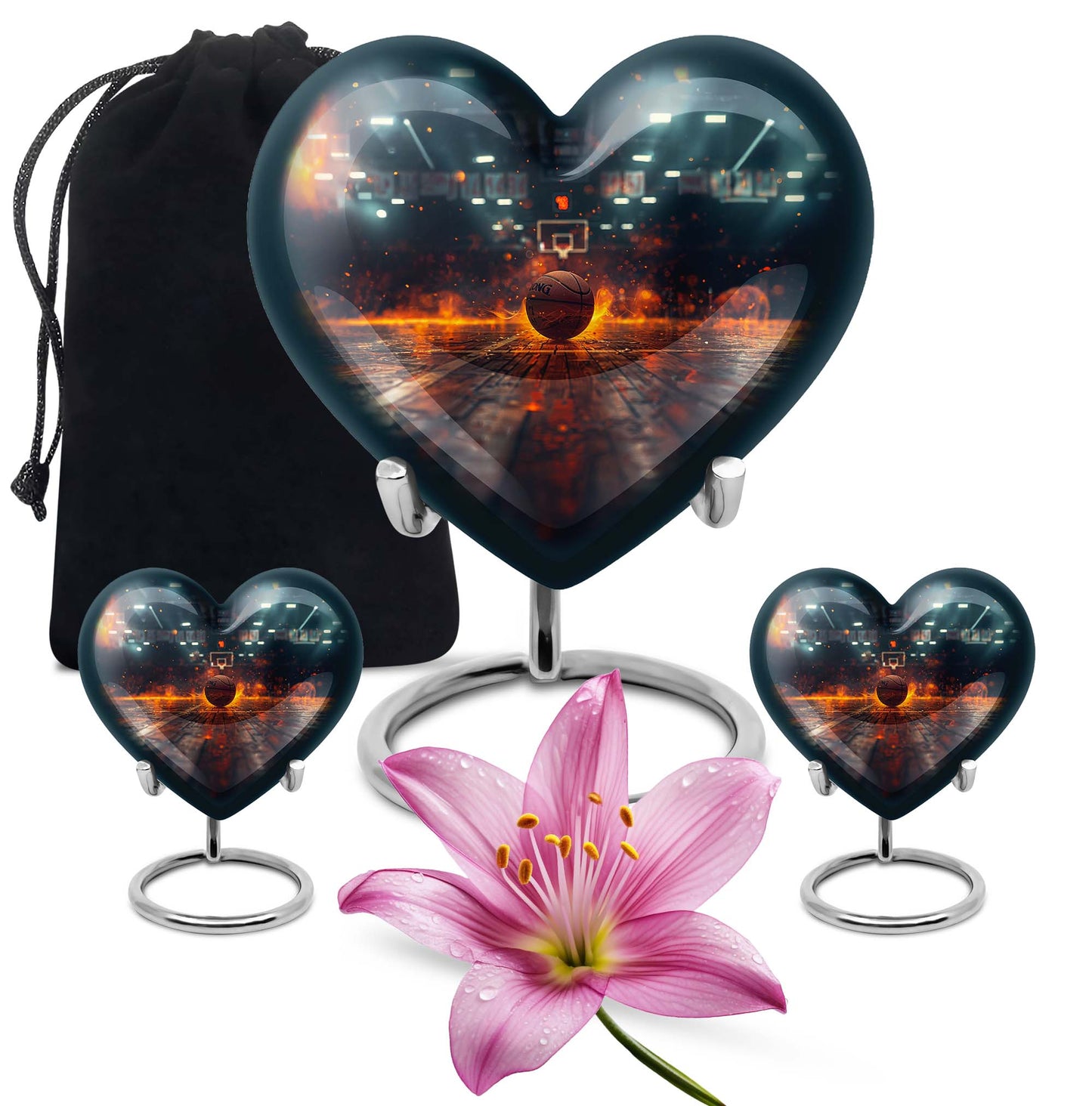 10-inch basketball heart urn for adult with butterfly theme and personalization