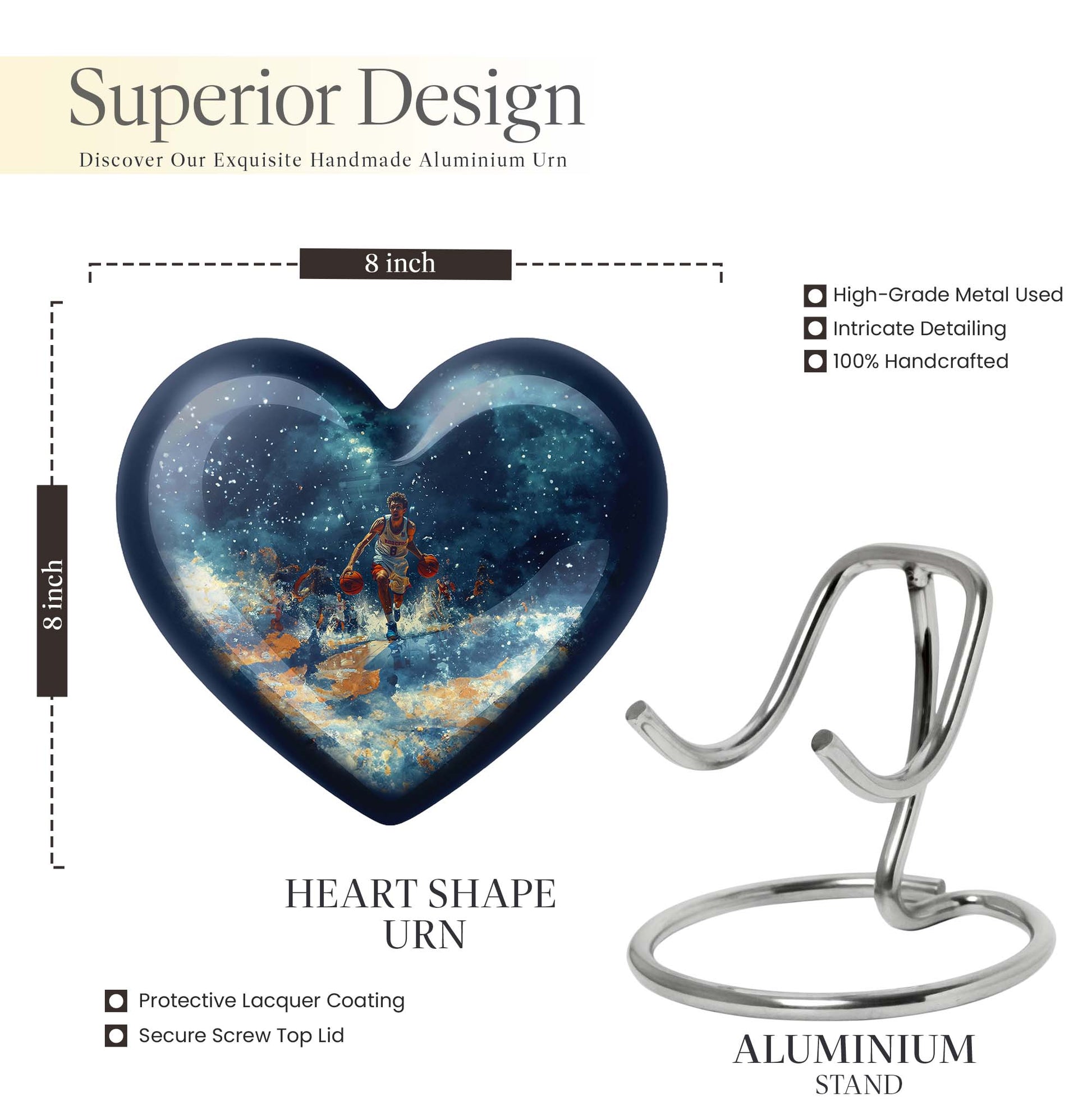  basketball urn heart-shaped for adult cremation ashes 