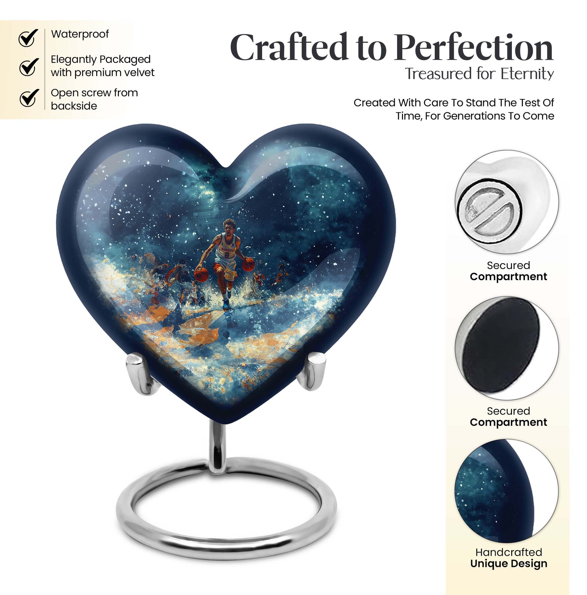  basketball urn heart-shaped for adult cremation ashes 