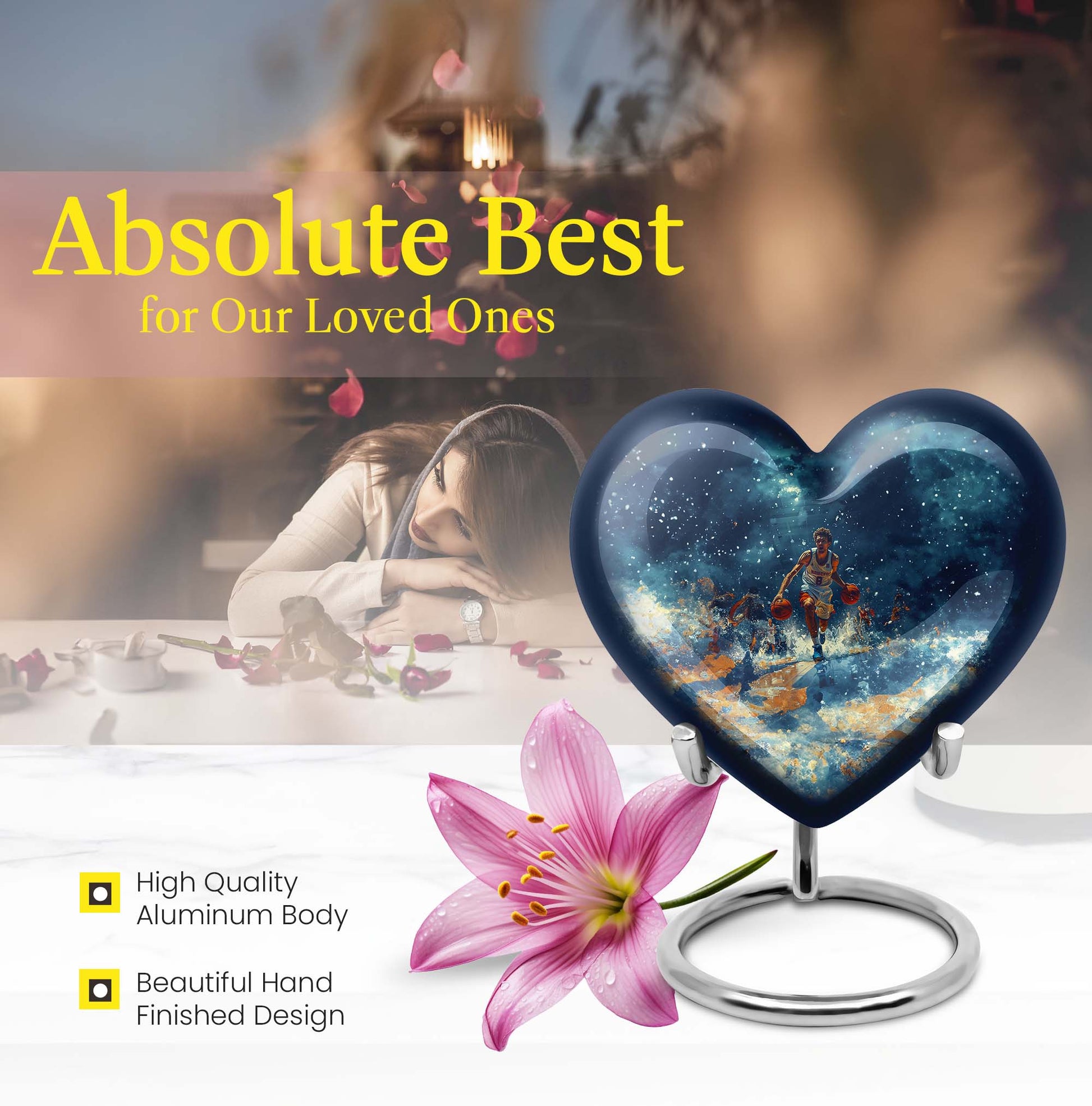  basketball urn heart-shaped for adult cremation ashes 