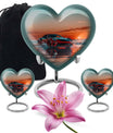 10-inch Heart Shaped Butterfly Themed Cremation Large Urn with Velvet Pouch