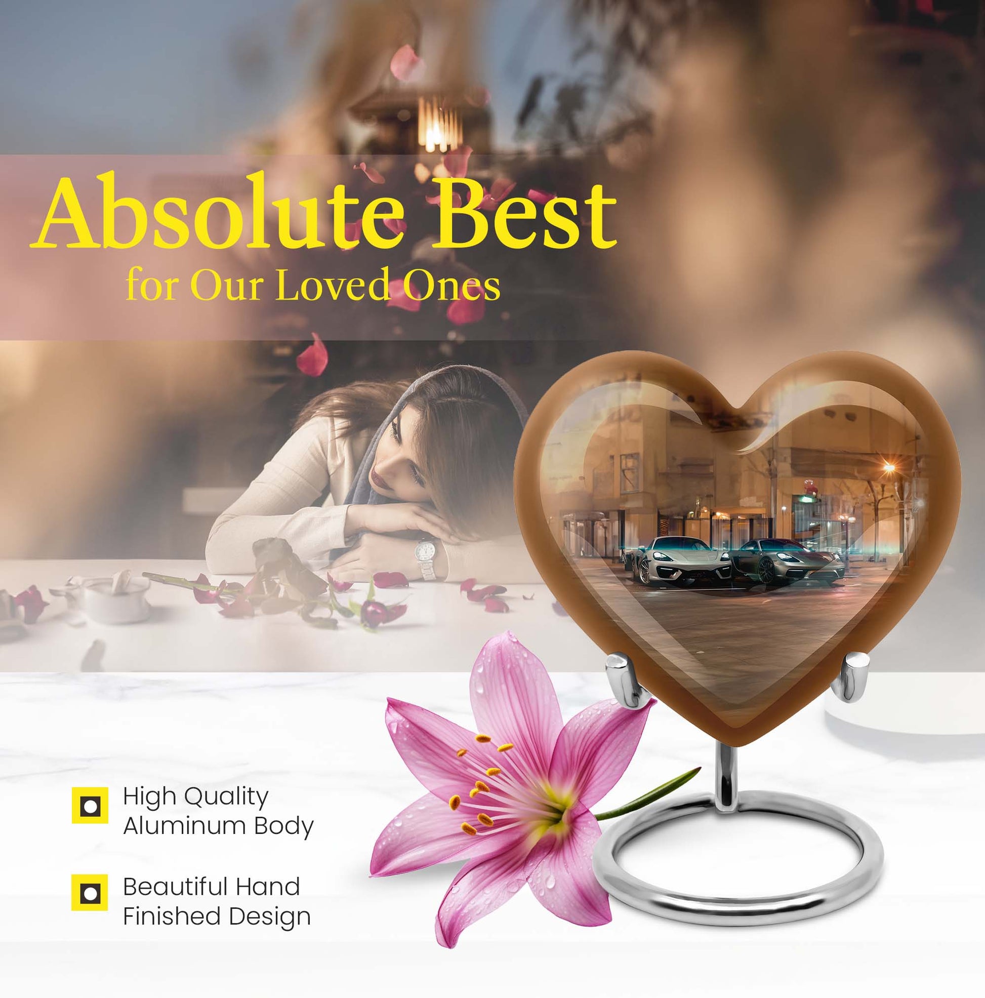 Large 10-inch butterfly-themed heart-shaped car Urn for mom,