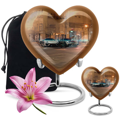 Large 10-inch butterfly-themed heart-shaped car Urn for mom,