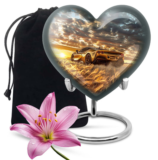 10-inch heart shaped car urn with butterfly design for dad