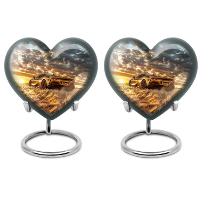 10-inch heart shaped car urn with butterfly design for dad