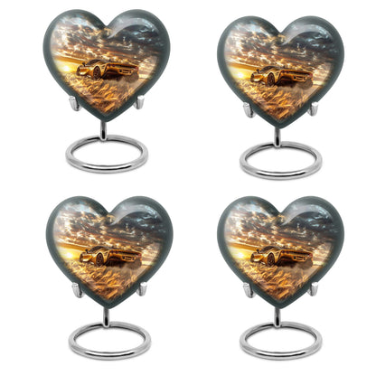10-inch heart shaped car urn with butterfly design for dad