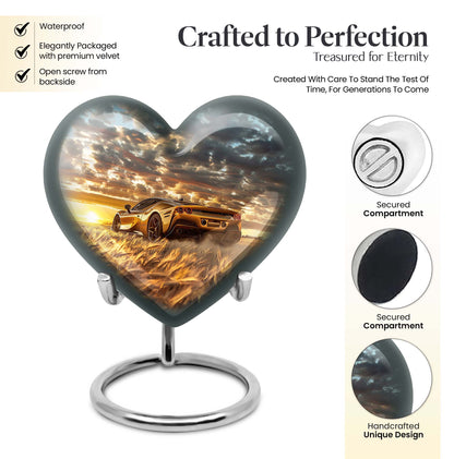 10-inch heart shaped car urn with butterfly design for dad